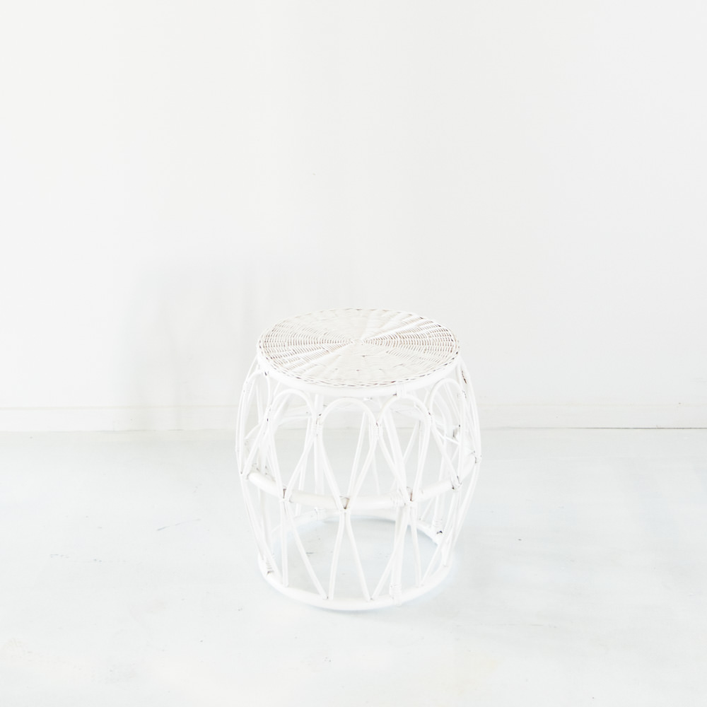 White Wicker Side Table Bliss Willow Wedding Styling